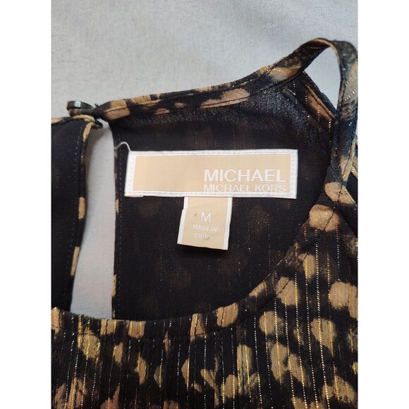 Women's Michael Kors Open Shoulder Long Sleeve Blouse Linen Black Gold Medium - Picture 5 of 5